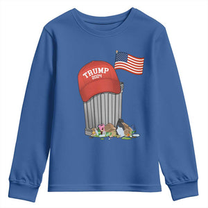 Funny Trump Garbage 2024 Youth Sweatshirt Vintage Trash Bin American Flag TS11 Royal Blue Print Your Wear