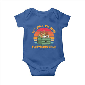 Funny It's Fine I'm Everything Is Fine 2024 Baby Onesie Cute Vintage Lil Dumpster Fire TS11 Royal Blue Print Your Wear