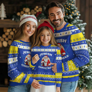 Funny Jewish Christmas Hanukkah Ugly Sweater Santa Is Eating Chinese Food Chanukah Hebrew TS11 Royal Blue Gold Print Your Wear