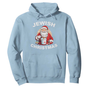 Funny Jewish Christmas Hoodie Santa Is Eating Chinese Food Hanukkah Hebrew TS11 Light Blue Print Your Wear