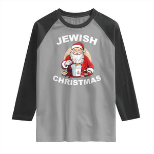 Funny Jewish Christmas Raglan Shirt Santa Is Eating Chinese Food Hanukkah Hebrew TS11 Sport Gray Black Print Your Wear