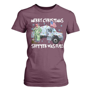 Funny Trump Christmas T Shirt For Women Merry Christmas Shitter Was Full Garbage Truck TS11 Maroon Print Your Wear