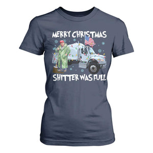 Funny Trump Christmas T Shirt For Women Merry Christmas Shitter Was Full Garbage Truck TS11 Navy Print Your Wear
