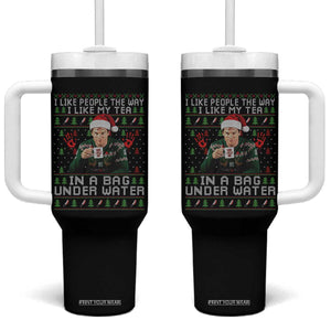 Funny Christmas Crime Drama Tumbler With Handle I Like People The Way I Like My Tea In A Bag Under Water TS11 One Size: 40 oz Black Print Your Wear