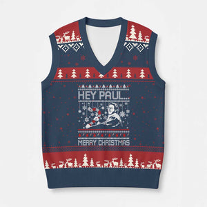 Funny Xmas Psycho V-Neck Knit Sweater Vest Hey Paul Merry Xmas Serrial Killer Movie TS11 Navy Red Print Your Wear