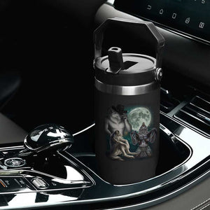 Funny Three Alpha Wolf Howling Moon Flip Straw Tumbler Weird Cringe Werewolf Meme TS11 Print Your Wear