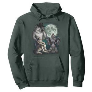 Funny Three Alpha Wolf Howling Moon Hoodie Weird Cringe Werewolf Meme TS11 Dark Forest Green Print Your Wear