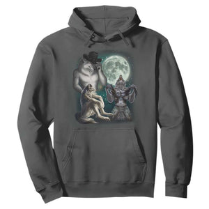 Funny Three Alpha Wolf Howling Moon Hoodie Weird Cringe Werewolf Meme TS11 Dark Heather Print Your Wear
