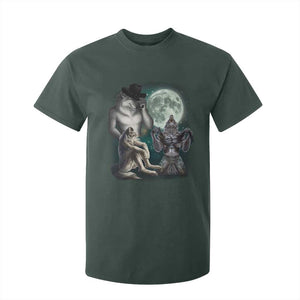 Funny Three Alpha Wolf Howling Moon T Shirt For Kid Weird Cringe Werewolf Meme TS11 Dark Forest Green Print Your Wear