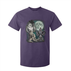 Funny Three Alpha Wolf Howling Moon T Shirt For Kid Weird Cringe Werewolf Meme TS11 Purple Print Your Wear