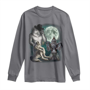 Funny Three Alpha Wolf Howling Moon Long Sleeve Shirt Weird Cringe Werewolf Meme TS11 Charcoal Print Your Wear