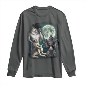 Funny Three Alpha Wolf Howling Moon Long Sleeve Shirt Weird Cringe Werewolf Meme TS11 Dark Heather Print Your Wear