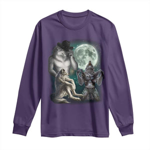 Funny Three Alpha Wolf Howling Moon Long Sleeve Shirt Weird Cringe Werewolf Meme TS11 Purple Print Your Wear