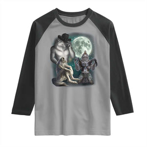 Funny Three Alpha Wolf Howling Moon Raglan Shirt Weird Cringe Werewolf Meme TS11 Sport Gray Black Print Your Wear