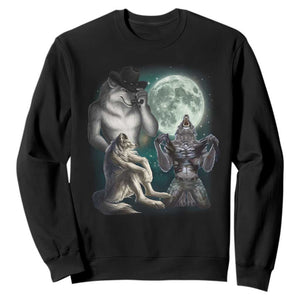 Funny Three Alpha Wolf Howling Moon Sweatshirt Weird Cringe Werewolf Meme TS11 Black Print Your Wear