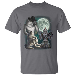 Funny Three Alpha Wolf Howling Moon T Shirt Weird Cringe Werewolf Meme TS11 Charcoal Print Your Wear