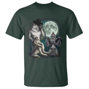 Funny Three Alpha Wolf Howling Moon T Shirt Weird Cringe Werewolf Meme TS11 Dark Forest Green Print Your Wear