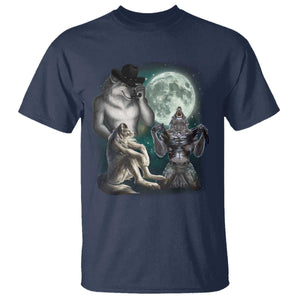 Funny Three Alpha Wolf Howling Moon T Shirt Weird Cringe Werewolf Meme TS11 Navy Print Your Wear