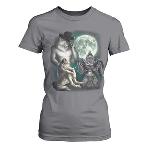 Funny Three Alpha Wolf Howling Moon T Shirt For Women Weird Cringe Werewolf Meme TS11 Charcoal Print Your Wear