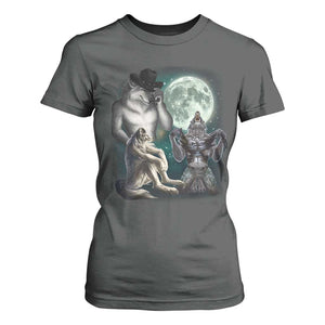 Funny Three Alpha Wolf Howling Moon T Shirt For Women Weird Cringe Werewolf Meme TS11 Dark Heather Print Your Wear