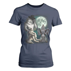 Funny Three Alpha Wolf Howling Moon T Shirt For Women Weird Cringe Werewolf Meme TS11 Navy Print Your Wear