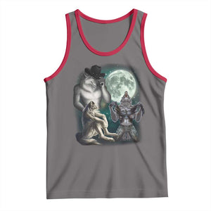 Funny Three Alpha Wolf Howling Moon Tank Top Weird Cringe Werewolf Meme TS11 Deep Heather Red Print Your Wear