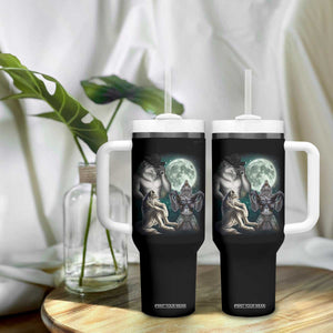 Funny Three Alpha Wolf Howling Moon Tumbler With Handle Weird Cringe Werewolf Meme TS11 Print Your Wear