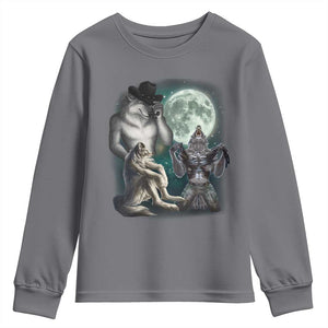 Funny Three Alpha Wolf Howling Moon Youth Sweatshirt Weird Cringe Werewolf Meme TS11 Charcoal Print Your Wear