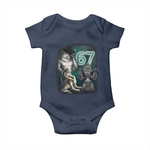 Funny 67 Alpha Wolf Baby Onesie Cringe Werewolf Howling Six Seven Meme TS11 Navy Print Your Wear