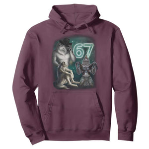 Funny 67 Alpha Wolf Hoodie Cringe Werewolf Howling Six Seven Meme TS11 Maroon Print Your Wear