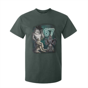 Funny 67 Alpha Wolf T Shirt For Kid Cringe Werewolf Howling Six Seven Meme TS11 Dark Forest Green Print Your Wear