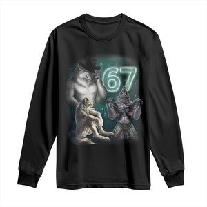 Funny 67 Alpha Wolf Long Sleeve Shirt Cringe Werewolf Howling Six Seven Meme TS11 Black Print Your Wear