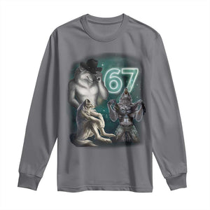 Funny 67 Alpha Wolf Long Sleeve Shirt Cringe Werewolf Howling Six Seven Meme TS11 Charcoal Print Your Wear