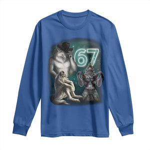 Funny 67 Alpha Wolf Long Sleeve Shirt Cringe Werewolf Howling Six Seven Meme TS11 Royal Blue Print Your Wear