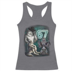 Funny 67 Alpha Wolf Racerback Tank Top Cringe Werewolf Howling Six Seven Meme TS11 Charcoal Print Your Wear