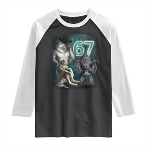 Funny 67 Alpha Wolf Raglan Shirt Cringe Werewolf Howling Six Seven Meme TS11 Black White Print Your Wear
