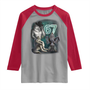 Funny 67 Alpha Wolf Raglan Shirt Cringe Werewolf Howling Six Seven Meme TS11 Sport Gray Red Print Your Wear