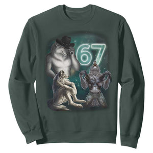 Funny 67 Alpha Wolf Sweatshirt Cringe Werewolf Howling Six Seven Meme TS11 Dark Forest Green Print Your Wear