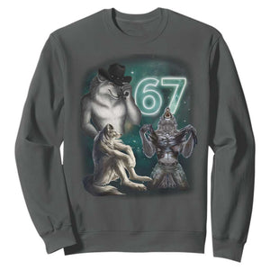 Funny 67 Alpha Wolf Sweatshirt Cringe Werewolf Howling Six Seven Meme TS11 Dark Heather Print Your Wear