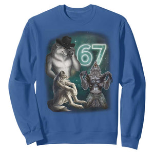 Funny 67 Alpha Wolf Sweatshirt Cringe Werewolf Howling Six Seven Meme TS11 Royal Blue Print Your Wear
