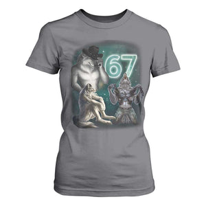 Funny 67 Alpha Wolf T Shirt For Women Cringe Werewolf Howling Six Seven Meme TS11 Charcoal Print Your Wear
