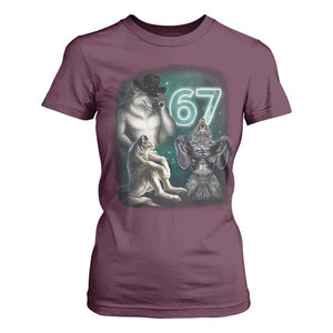 Funny 67 Alpha Wolf T Shirt For Women Cringe Werewolf Howling Six Seven Meme TS11 Maroon Print Your Wear