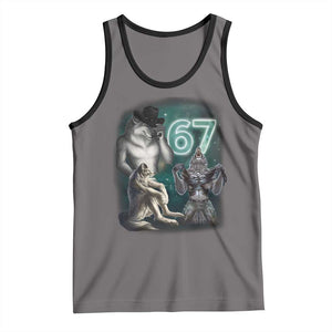 Funny 67 Alpha Wolf Tank Top Cringe Werewolf Howling Six Seven Meme TS11 Deep Heather Black Print Your Wear