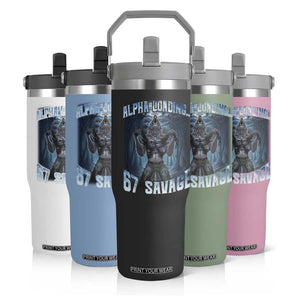 Funny 67 Alpha Wolf Flip Straw Tumbler Alpha Loading 67 Savage Six Seven Gen Z Meme TS11 Print Your Wear