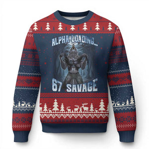 Funny 67 Alpha Wolf Ugly Christmas Sweater Alpha Loading 67 Savage Six Seven Gen Z Meme TS11 Navy Red Print Your Wear