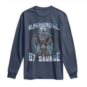 Funny 67 Alpha Wolf Long Sleeve Shirt Alpha Loading 67 Savage Six Seven Gen Z Meme TS11 Navy Print Your Wear
