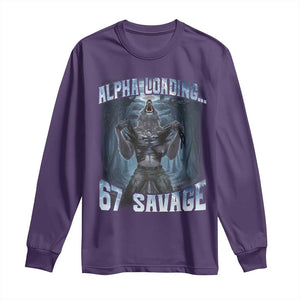 Funny 67 Alpha Wolf Long Sleeve Shirt Alpha Loading 67 Savage Six Seven Gen Z Meme TS11 Purple Print Your Wear
