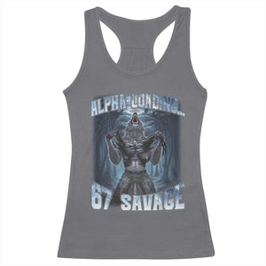 Funny 67 Alpha Wolf Racerback Tank Top Alpha Loading 67 Savage Six Seven Gen Z Meme TS11 Charcoal Print Your Wear