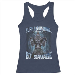 Funny 67 Alpha Wolf Racerback Tank Top Alpha Loading 67 Savage Six Seven Gen Z Meme TS11 Navy Print Your Wear