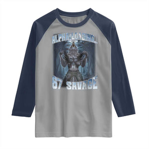 Funny 67 Alpha Wolf Raglan Shirt Alpha Loading 67 Savage Six Seven Gen Z Meme TS11 Sport Gray Navy Print Your Wear